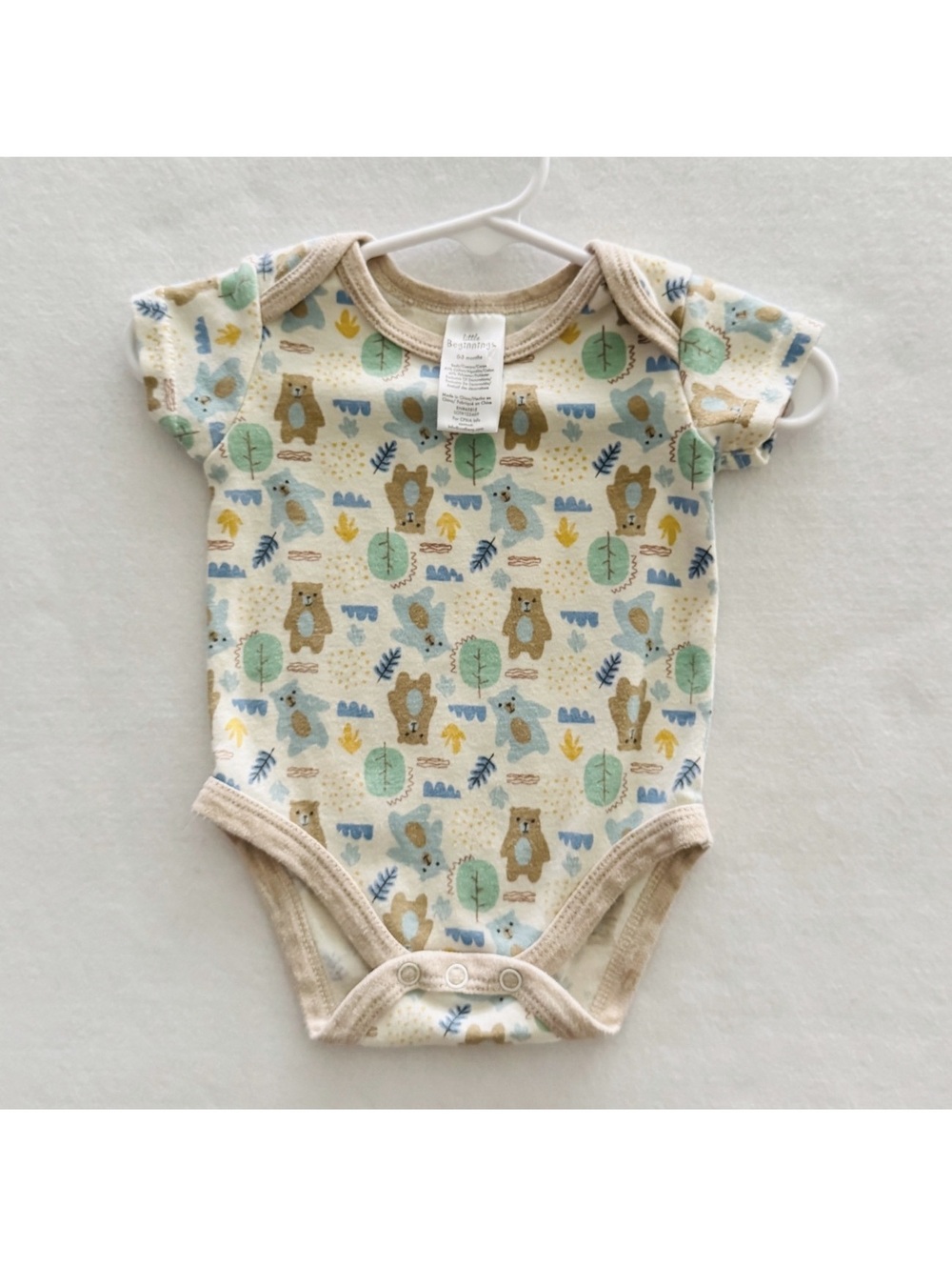 0-3 Months | Little Beginnings, Baby Onesie Bodysuit with Bear and Tree Print